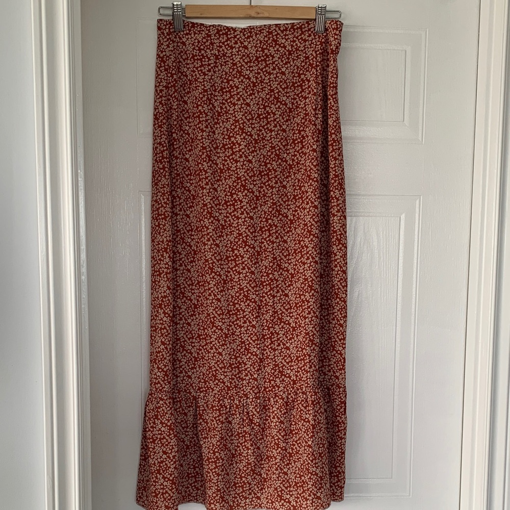 SHEIN Orange Maxi A-Line Skirt Ruffled Casual